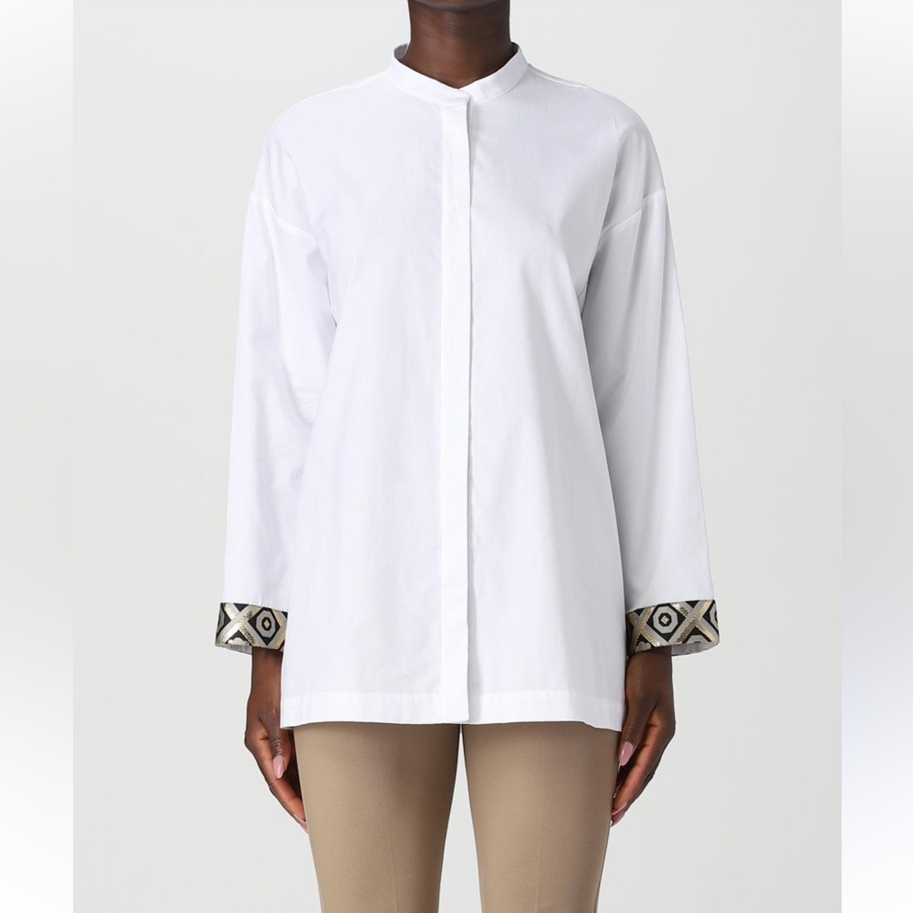 MaxMara NWT SZ 2 the Tenerife White Button Down Shirt Patterned Cuffs - Picture 1 of 16